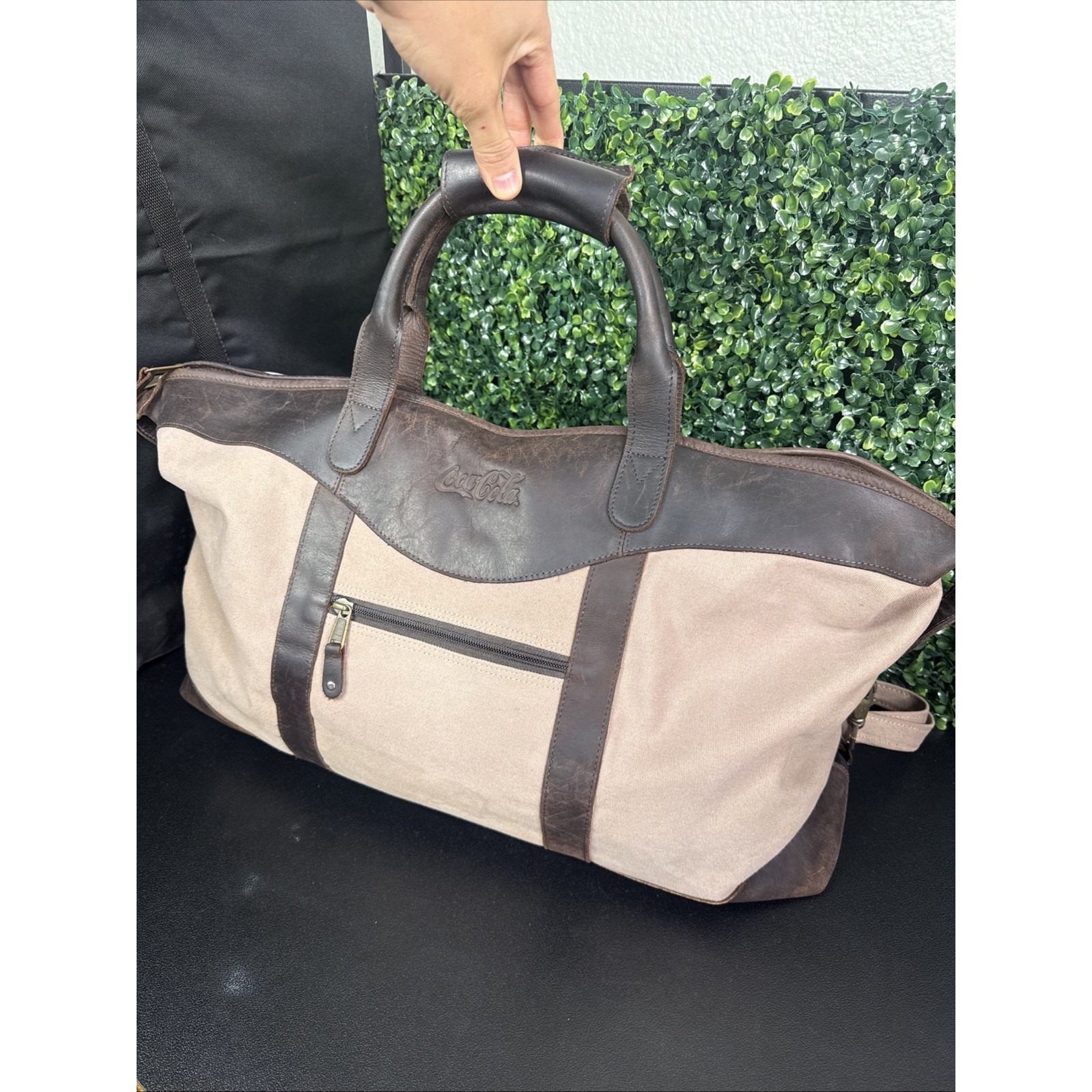 Coca Cola Canyon Leather Canvas Duffel Bag Weekender Travel Bag Brown Vintage